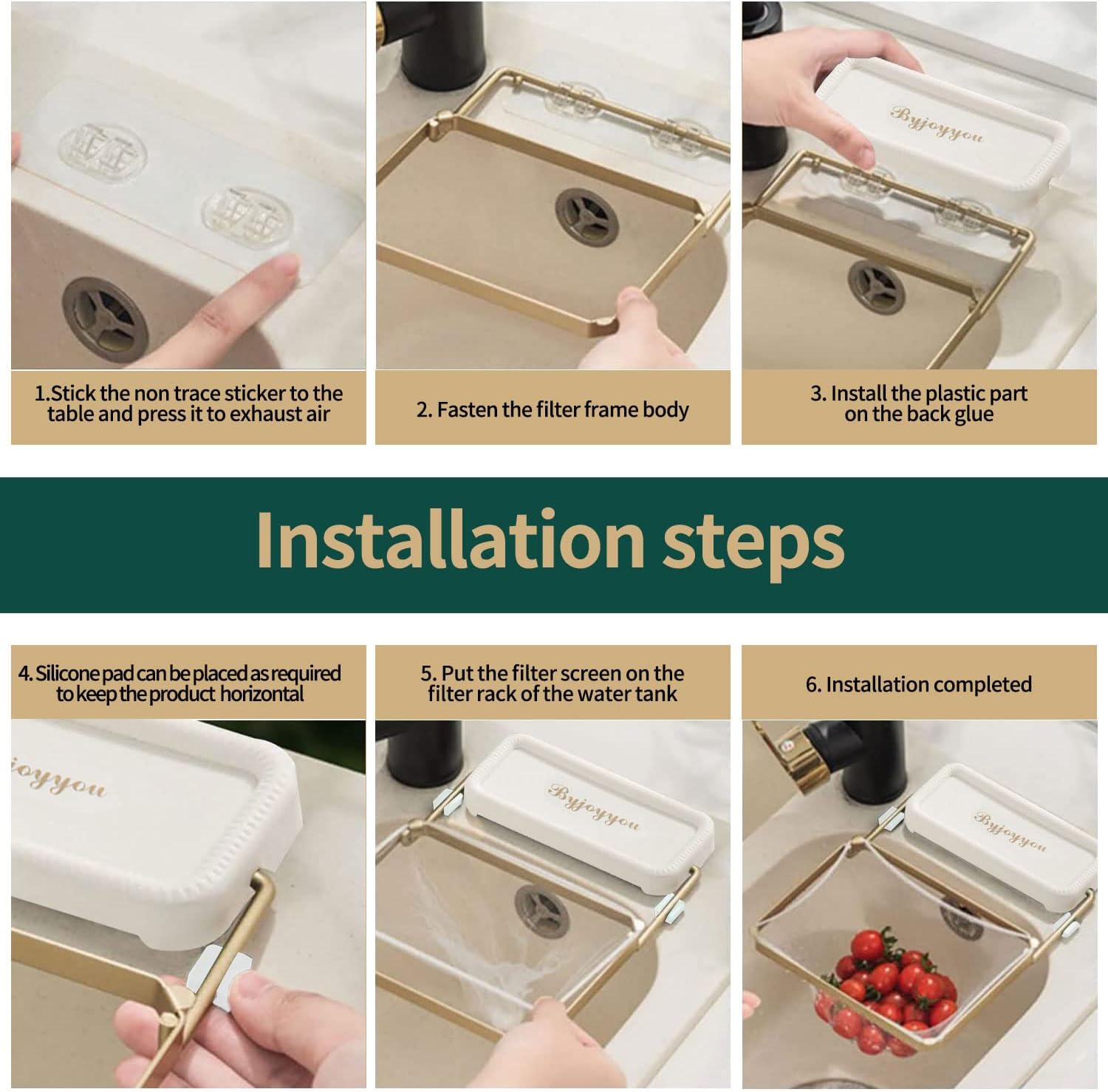 Foldable Sink Strainer with 200 Large Filter Mesh Bags for Vegetables, Fruit, Kitchen Scraps, Tea - White Iron PP Material - Sink Mount - Image 5